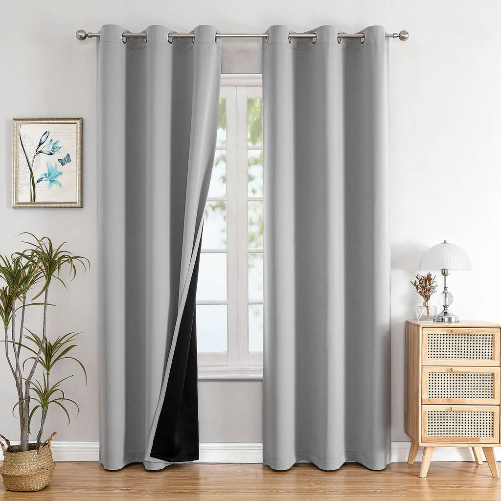 ChrisDowa 100% Blackout Curtains 84 inch Long for Bedroom with Black Liner, 2 Thick Layers Total Blackout Thermal Insulated Grommet Window…