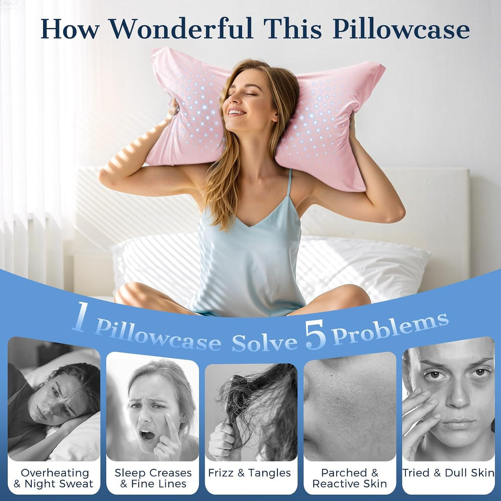 Cooling Pillow Cases 2 Pack Standard Size Cooling Pillowcases for Hot Sleeper Q-Max>0.5, Hydrates Skin & Hair, Reduces Wrinkles & Frizz…