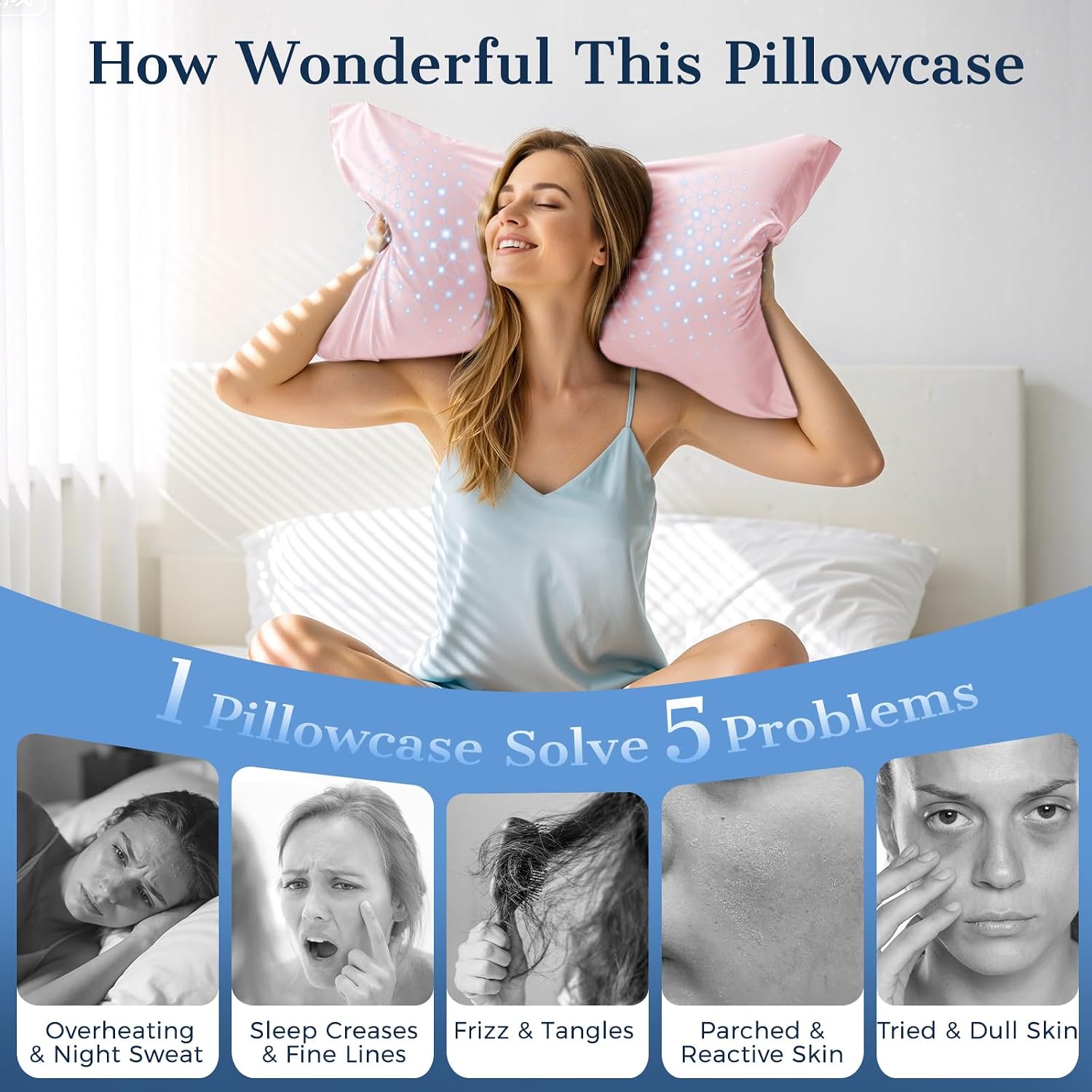 Cooling Pillow Cases 2 Pack Standard Size Cooling Pillowcases for Hot Sleeper Q-Max>0.5, Hydrates Skin & Hair, Reduces Wrinkles & Frizz…