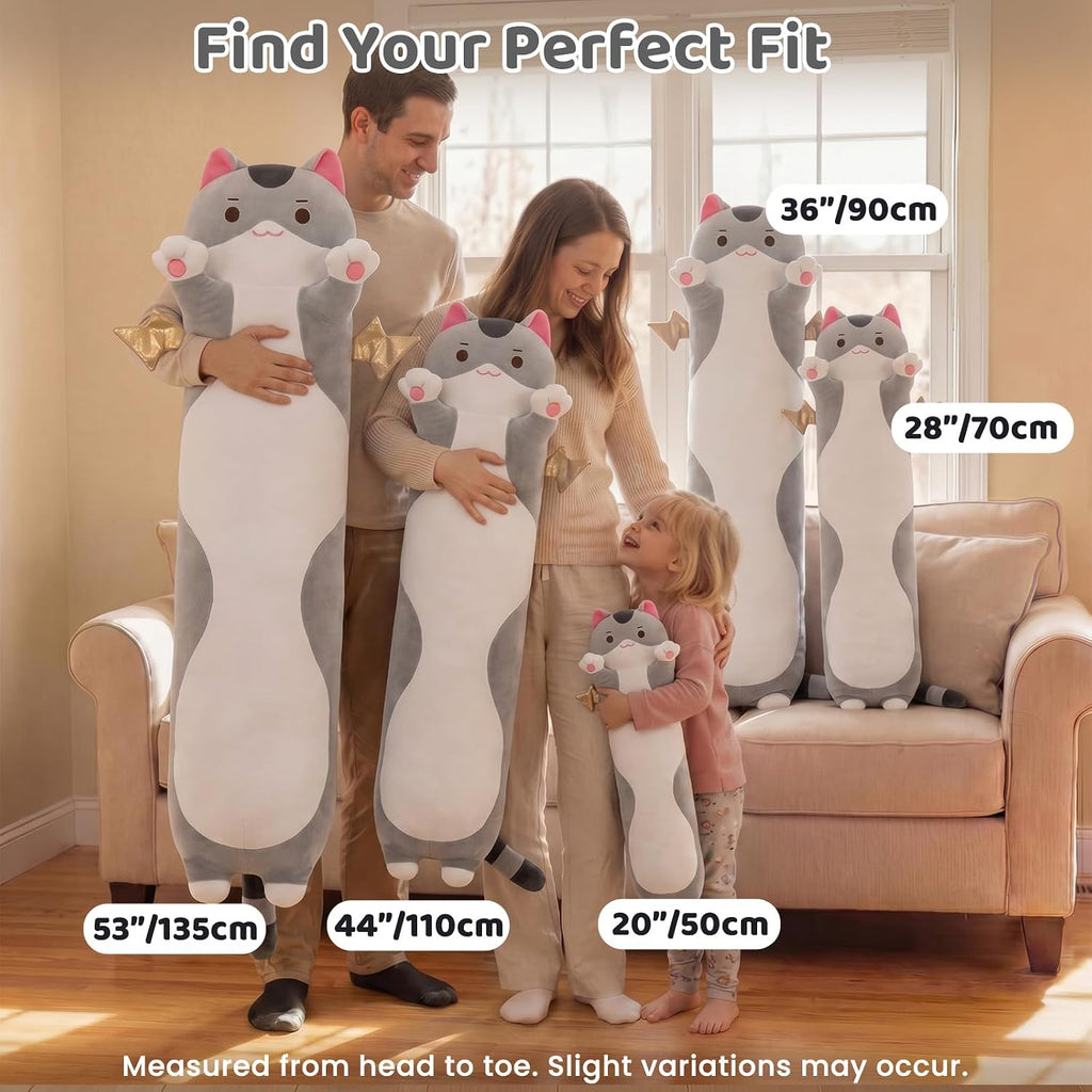 Mewaii 20” Long Cat Plush 5 Sizes, 120% Extra Filling Giant Plushness Kids Body Pillow, Kawaii Cute Grey Cat Stuffed Animals Plushies, Big…