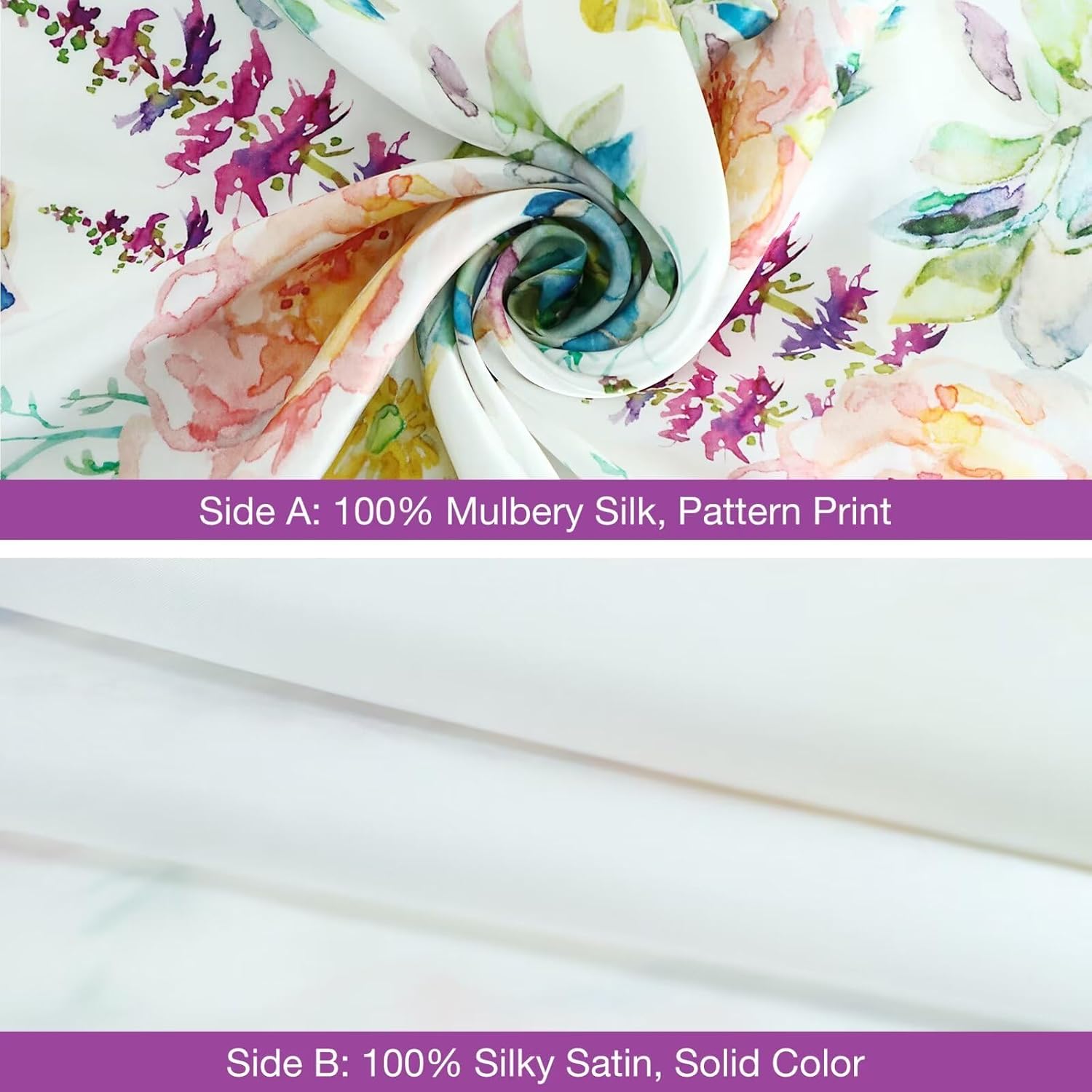 MANSPHIL Pink Blue Floral Silk Pillowcase King, Reversible Satin Pillow Cases for Hair and Skin Envelope Closure, 22 Momme 6A Grade 100%…