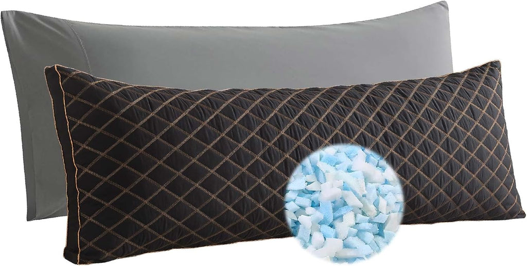WhatsBedding Memory Foam Body Pillow for Adults, Long Pillow for Sleeping, Full Body Pillow for Bed - Black Quilted