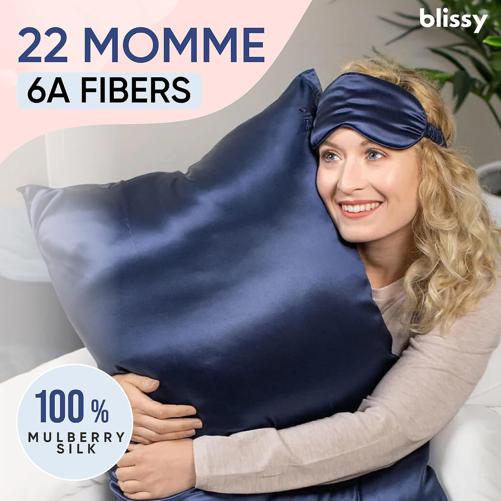 Blissy Silk Pillowcase - 100% Pure Mulberry Silk - 22 Momme 6A High-Grade Fibers - Silk Pillow Cover for Hair & Skin - Regular, Queen &…