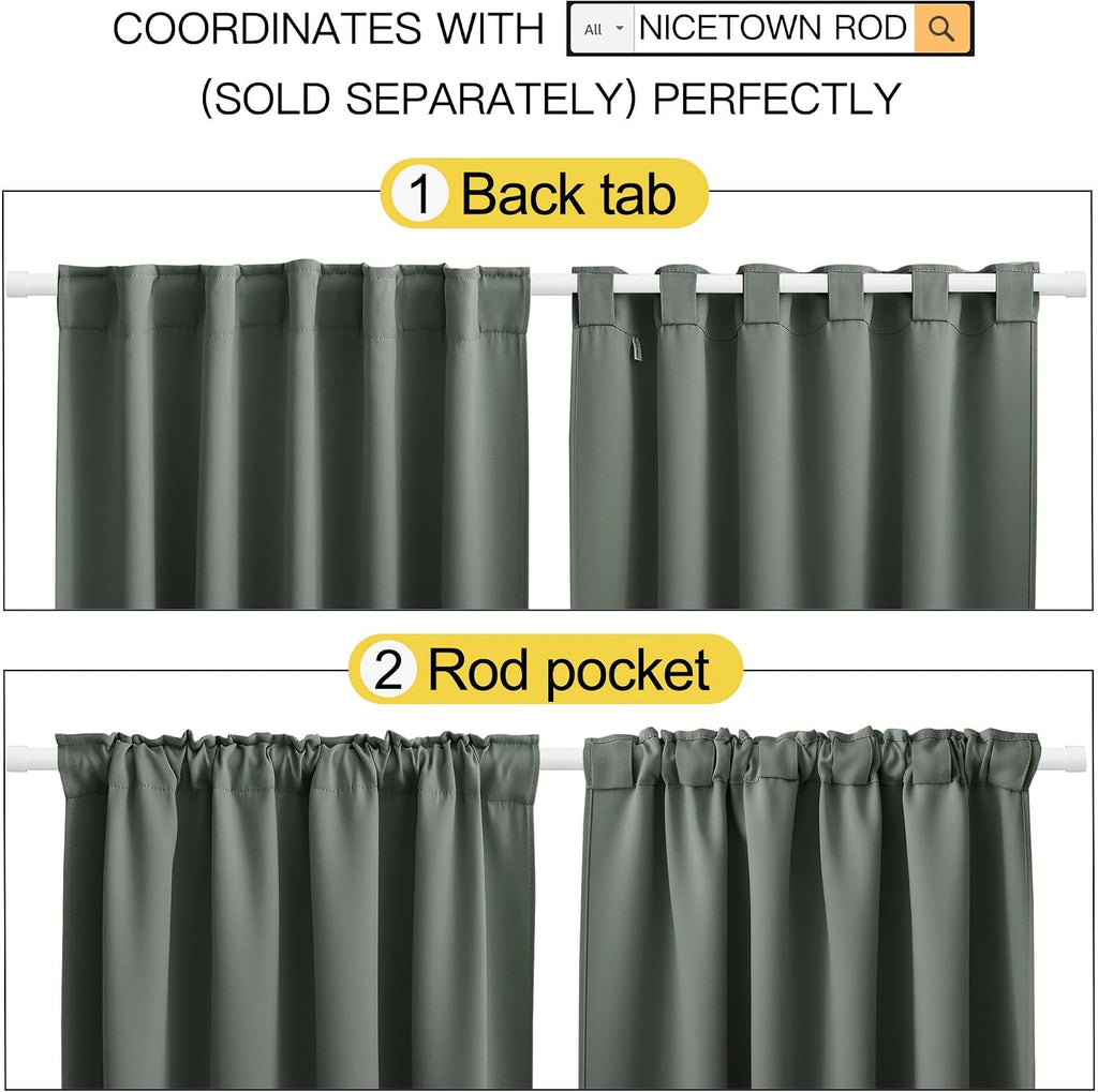 NICETOWN Short Curtains for Kitchen Window - (Dark Mallard Color) W34 x L48, Double Panels, Home Decoration Light Blocking Thermal…