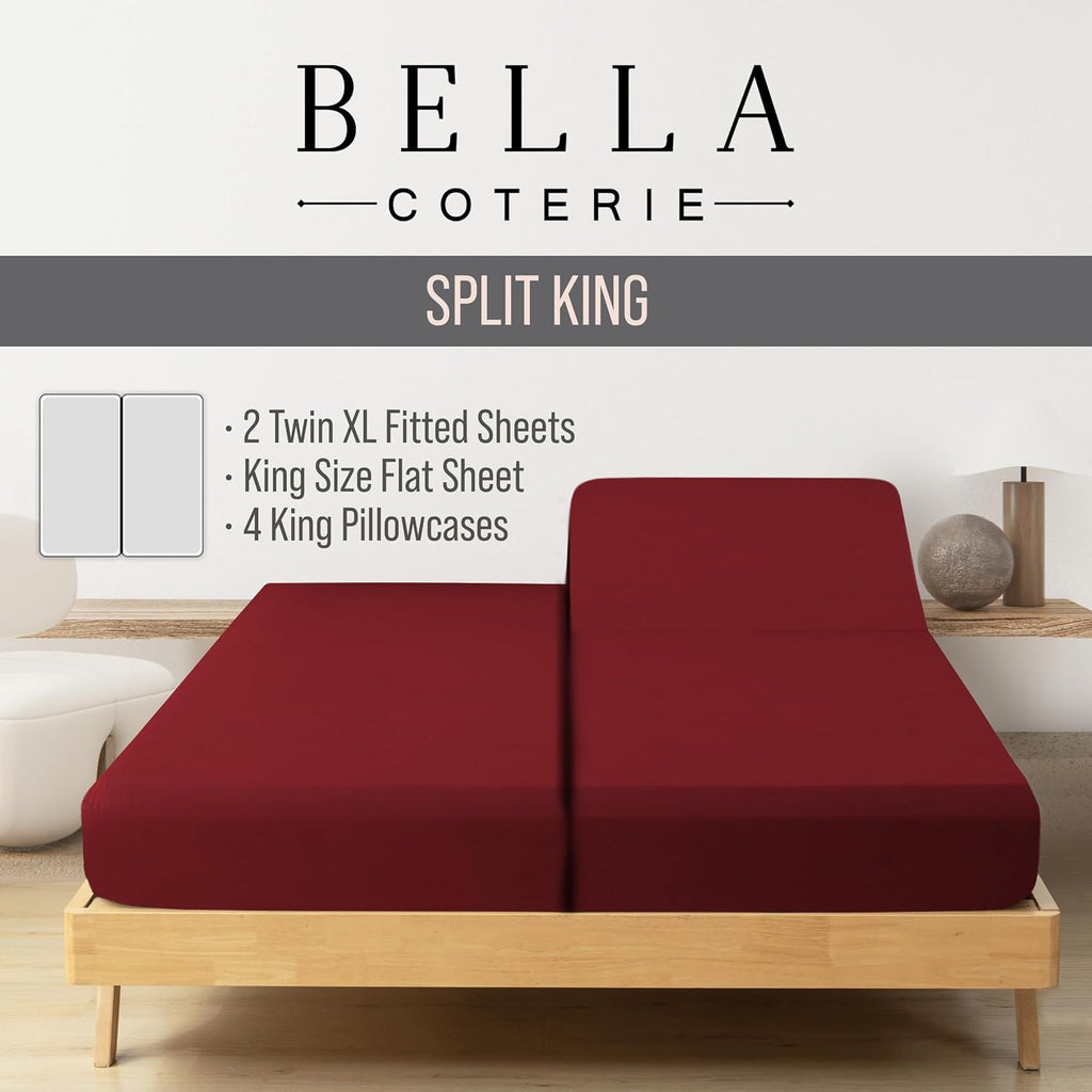 Bella Coterie 7 Piece Luxury Bamboo Viscose Split King Size Sheet Set | 2 Fitted Sheets for Adjustable Beds | 100% Organically Grown |…