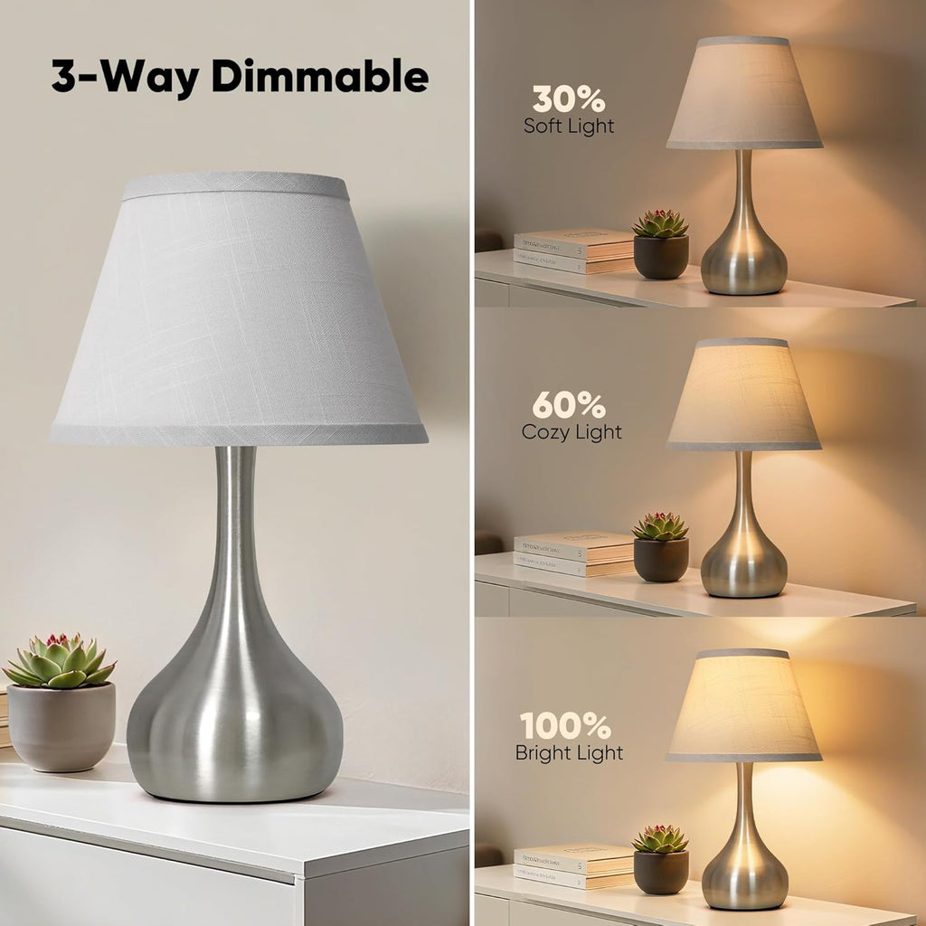 17” Touch Table Lamp for Bedroom Set of 2, 3-Way Dimmable Bedside Lamp for Nightstand, Modern Metal Desk Lamp with Linen Shade for Living…
