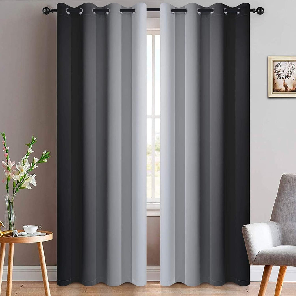 Yakamok Light Blocking Ombre Curtains, Greyish White and Black Gradient Color Curtains, Room Darkening Grommet Window Drapes for Bedroom(Bl…