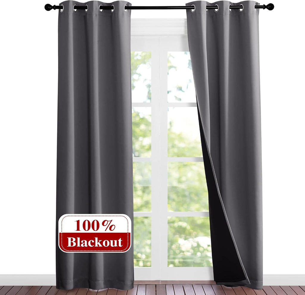 Nicetown Grey Full Shade Curtain Panels, Pair of Thermal Insulated & Energy Efficiency Blackout Curtains for Living Room Windows, Lined Sil…