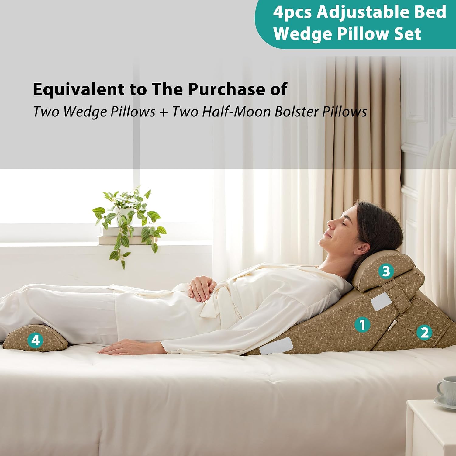 Bedluxe Adjustable 4pcs Bed Wedge Pillow Set, Memory Foam Wedges Pillow Post Surgery for Back, Neck, Leg, Pillows Wedge for Sleeping, Sitt…