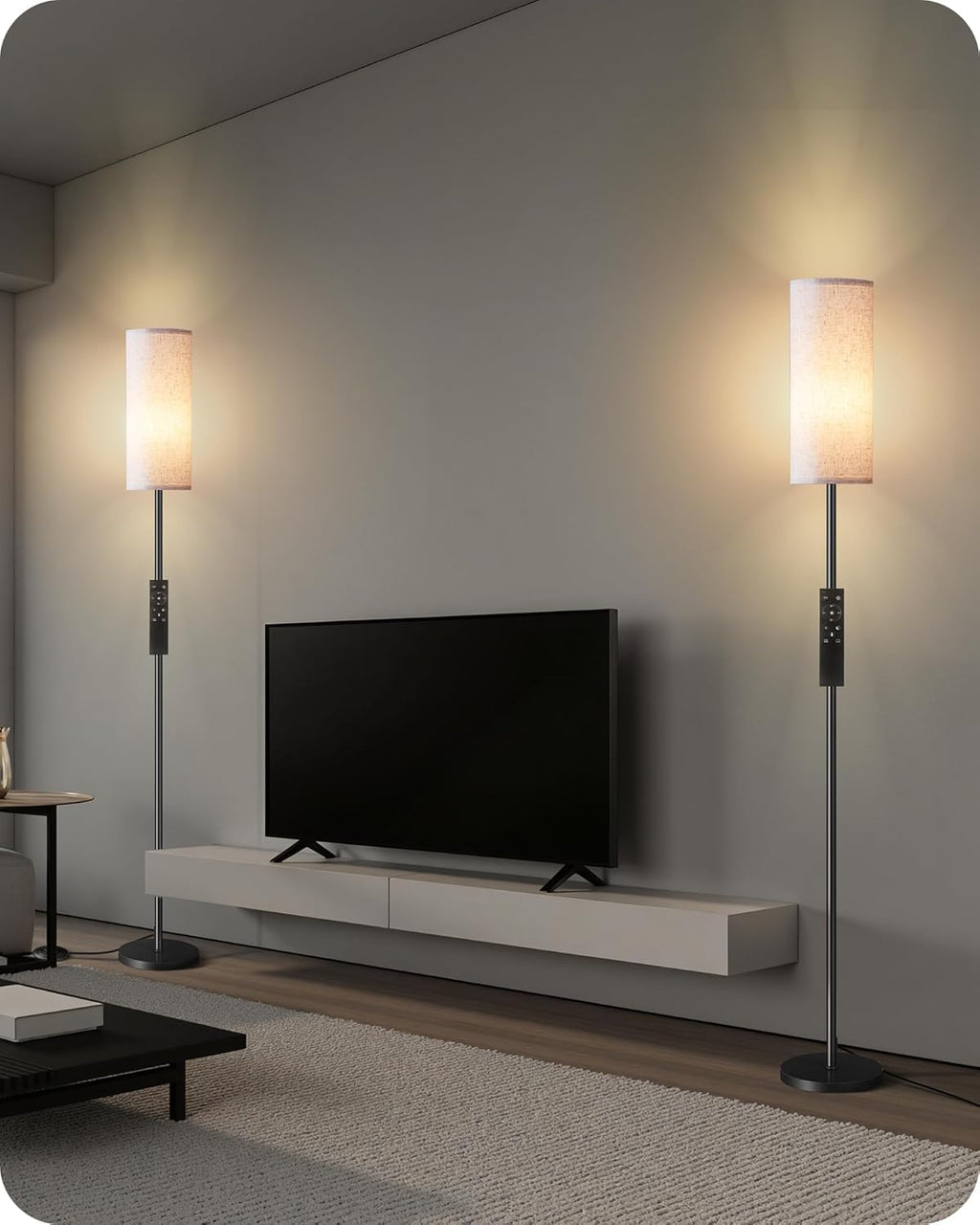 2 Pack Dimmable Floor Lamps for Living Room with 2 Remotes and Foot Switch, Corner Floor Lamp, Standing Tall Lamp, 10W 900LM LED Bulb…