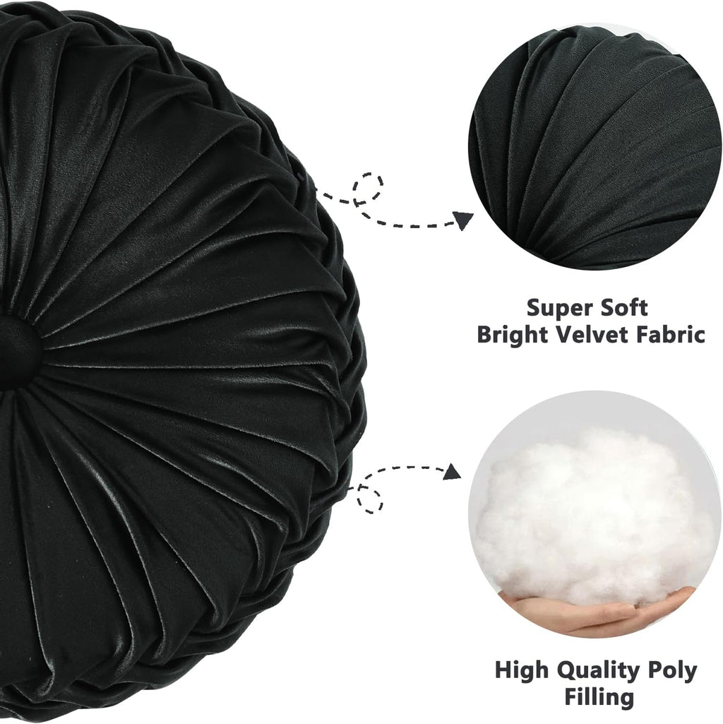 Hig Set of 2 Decorative Round Pleated Throw Pillows, Classy Accent Pumpkin Throw Pillows with Center Button, Vintage Velvet Floor Pillows f…