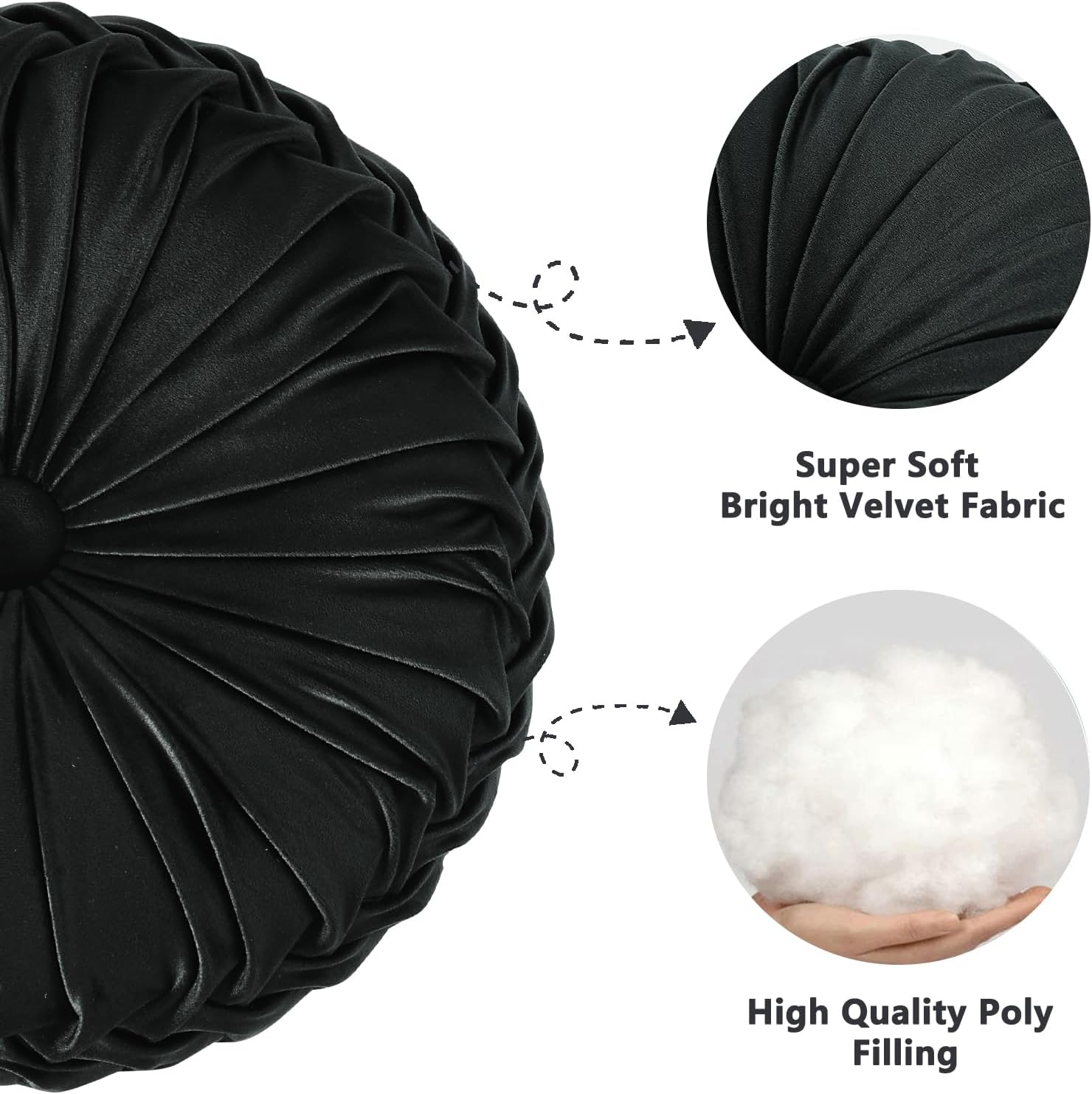 Hig Set of 2 Decorative Round Pleated Throw Pillows, Classy Accent Pumpkin Throw Pillows with Center Button, Vintage Velvet Floor Pillows f…
