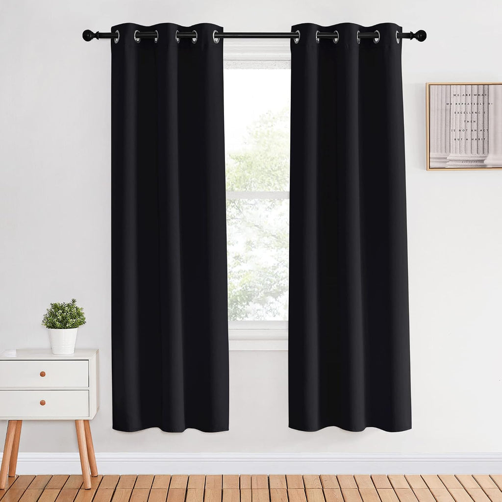 NICETOWN Blackout Curtain Panels 70 inches Length, Set of 2, 34 inches Wide, Black, Light Reducing Thermal Insulated Solid Grommet Room…