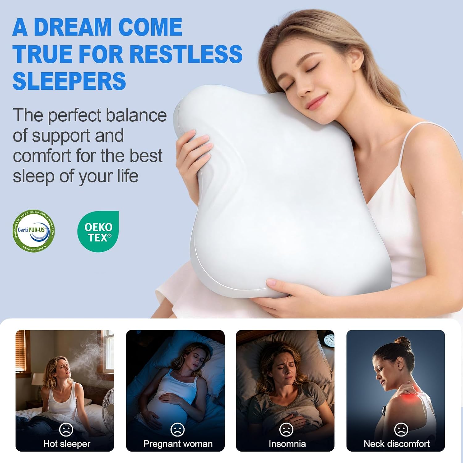 Huader Cervical Pillows for Neck, Cooling Memory Foam Hypoallergenic Pillow for Side, Back & Stomach Sleepers – Ergonomic Neck Support, fo…