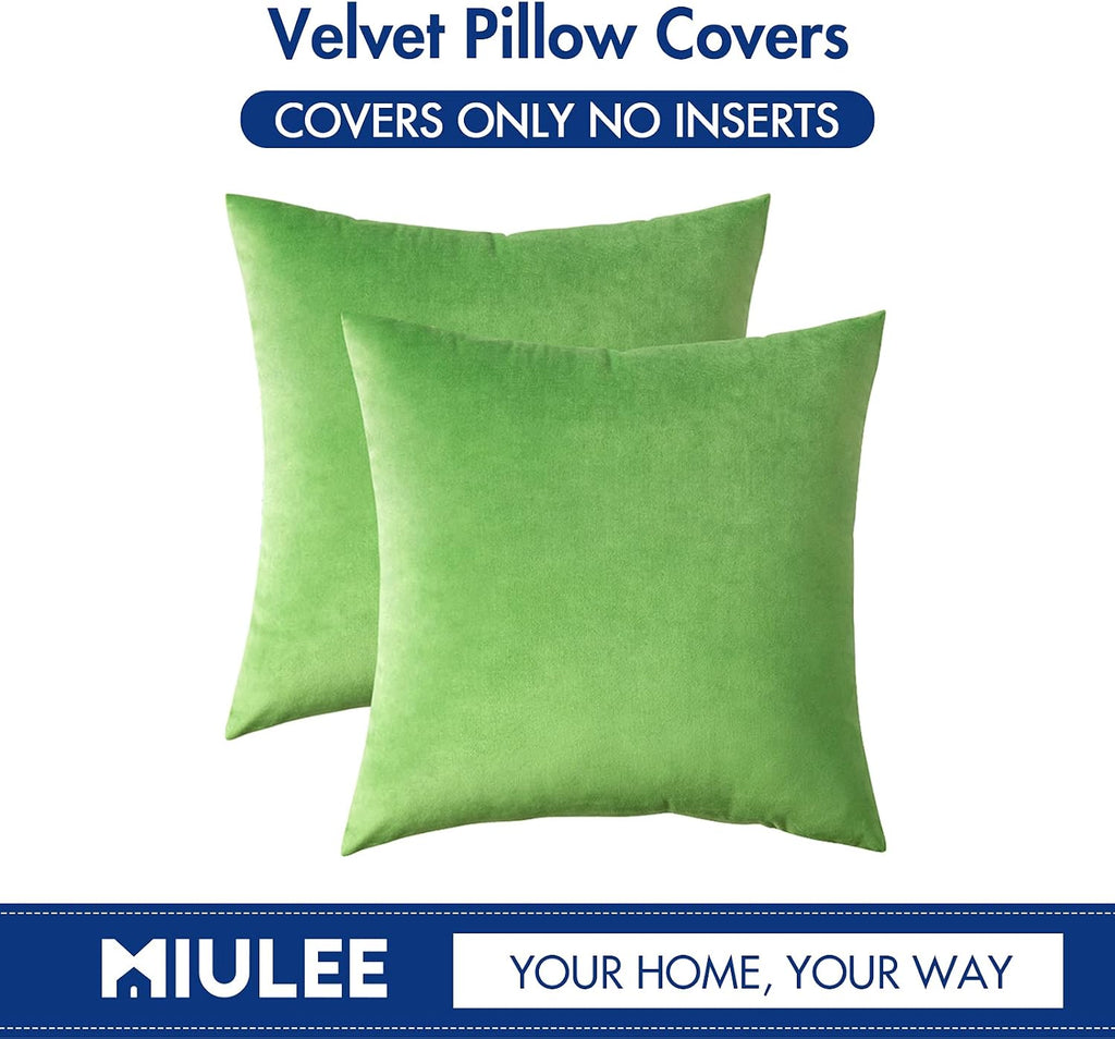Miulee Velvet Throw Pillow Covers 18x18 Inch, Pack of 2 - Lime Green, Soft Solid Decorative Pillow Covers Cushion Cases Modern Luxury Home…