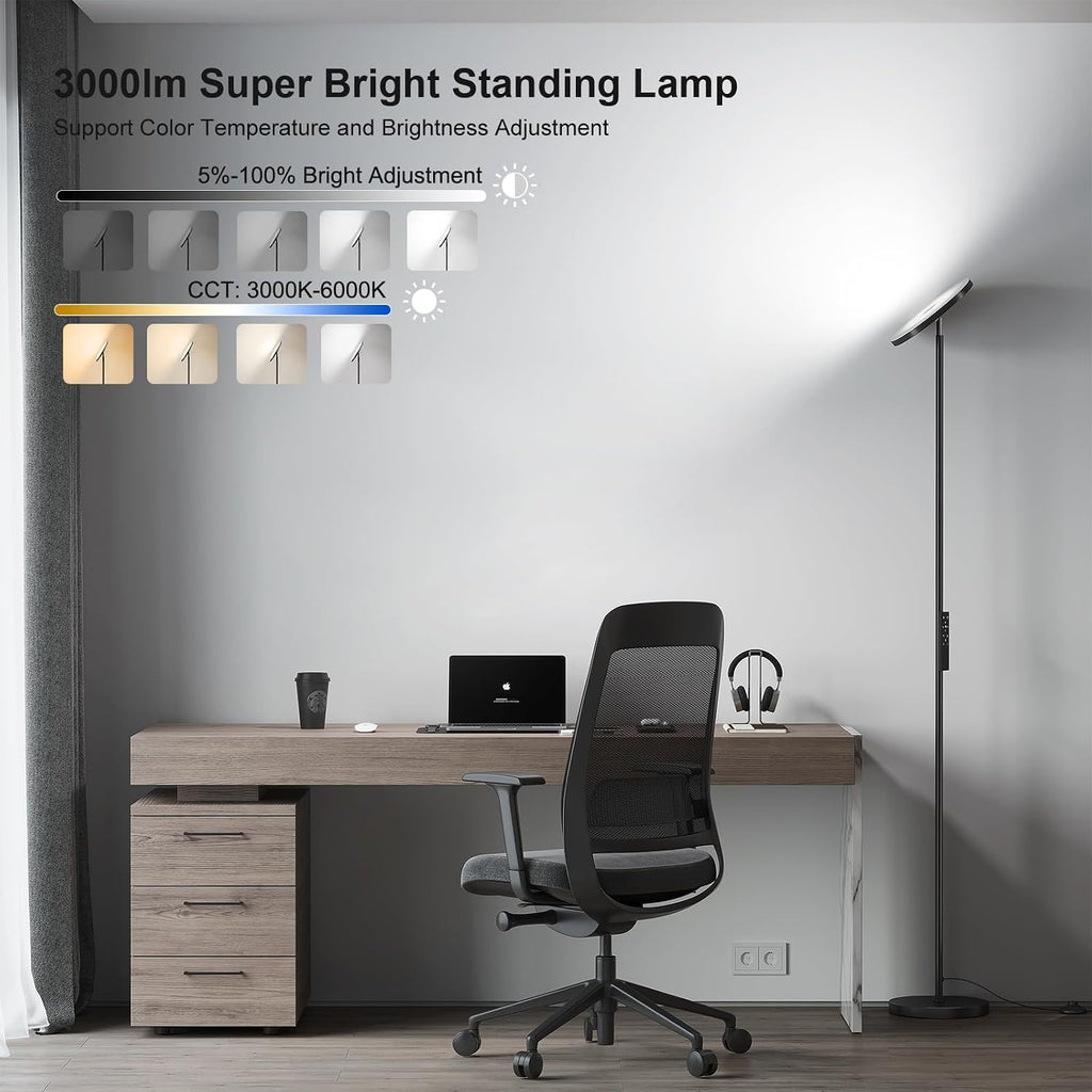 Sunmory Floor Lamps for Living Room, 32W/3000LM Super Bright LED Floor Lamp with Remote Control, 69" Tall Standing Lamp with Stepless Dimma…