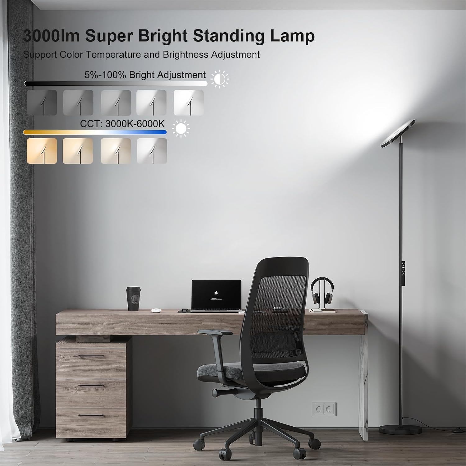 Sunmory Floor Lamps for Living Room, 32W/3000LM Super Bright LED Floor Lamp with Remote Control, 69" Tall Standing Lamp with Stepless Dimma…