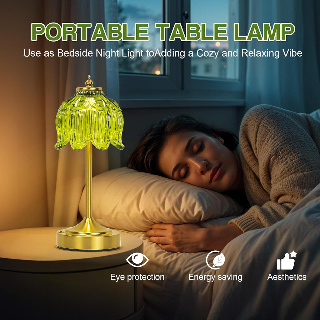 Cordless Lotus Flower Table Lamp, 5200mAh Rechargeable Battery Operated Portable Lamp, 3-Color Dimmable Touch Control Small Desk Lamp for…