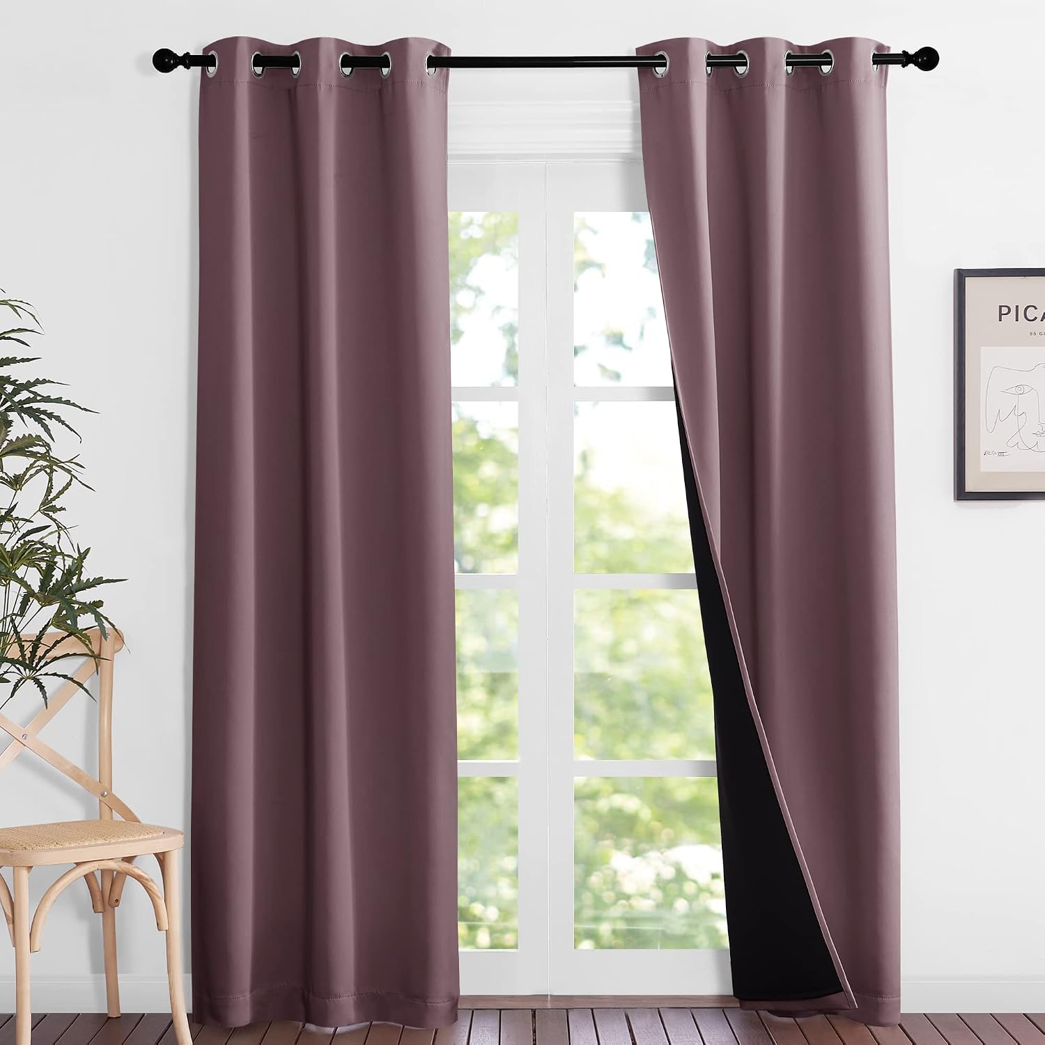 Nicetown Dry Rose Blackout Curtains 84 inches Long, Full Light Blocking Drapes with Black Liner for Nursery, Noise Reducing Thermal Insulat…