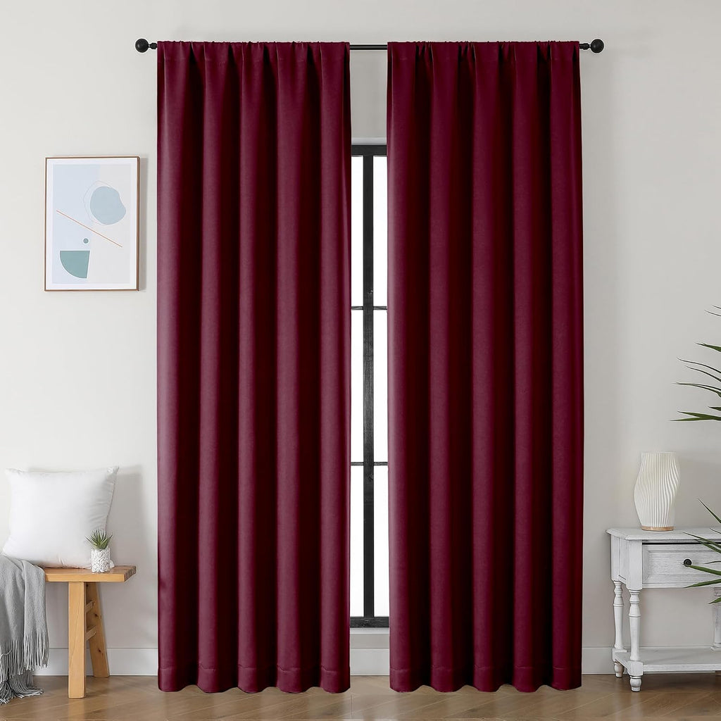 Simplebrand Ava Burgundy Blackout Curtains for Bedroom 90 Inches Long 2 Panels Set, Solid Privacy Energy Saving Living Room Window Treatmen…