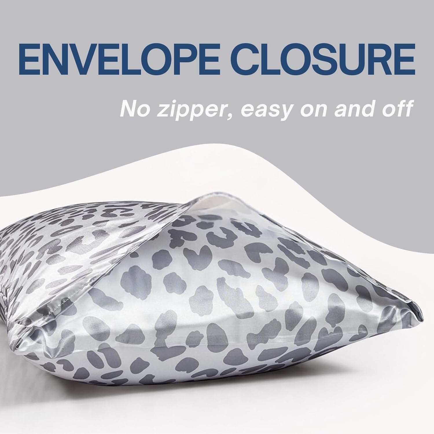 Lcbd Satin Pillowcase for Hair and Skin, Grey Leopard Printed Pillow Cases Set of 2, Standard Size Cheetah Print Silk Satin Pillow Covers f…