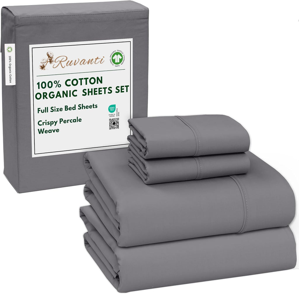 Ruvanti 100% Cotton Organic Percale Sheets Full Size – Crisp Cooling Bed Sheets for Hot Sleepers, Deep Pocket 15”, Soft Peach Finish, Breat…