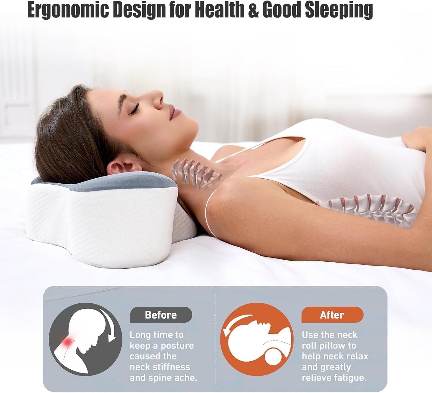 Bespilow Travel Cervical Pillow for Sleeping, Small Memory Foam Neck Pillow with Cooling Washable Cover, Compact Ergonomic Neck Support…