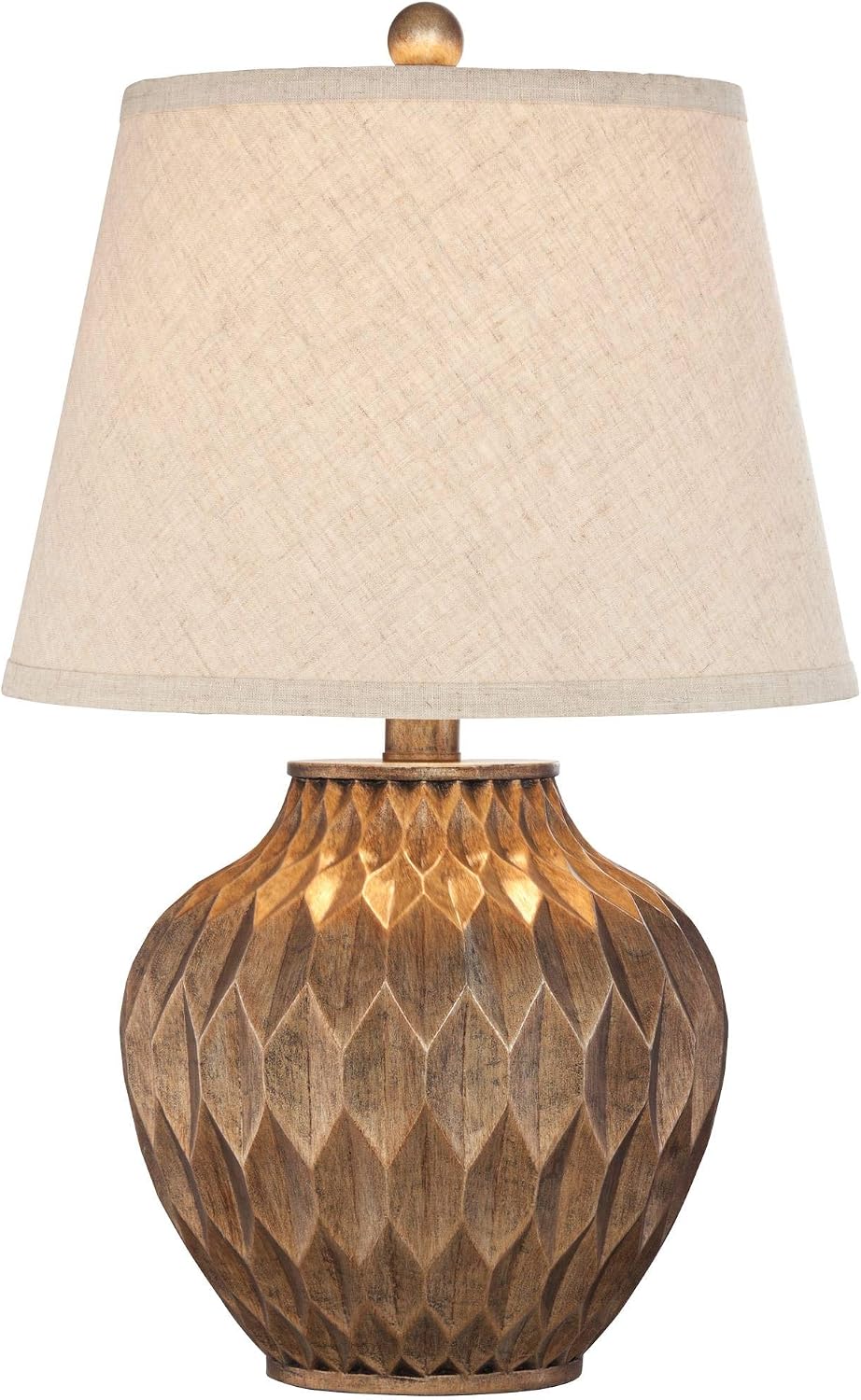 360 Lighting Buckhead Modern Accent Table Lamp 22" High Warm Bronze Brown Sculptural Geometric Textured Urn Tapered Fabric Drum Shade…