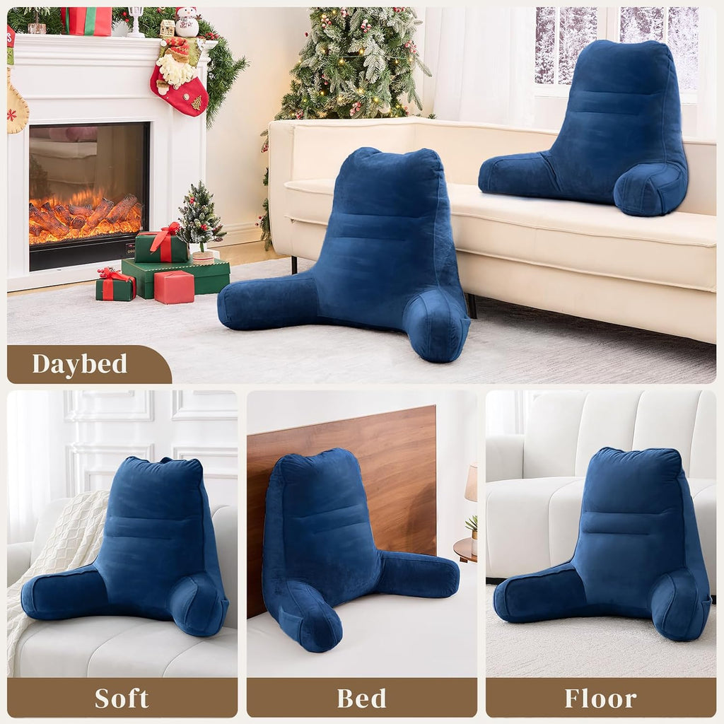 Sasttie Reading Pillow, Pillows for Reading or Relaxing – Ergonomic Support for Head, Neck, Back, and Lumbar, 23-Inch, Navy Blue Blue