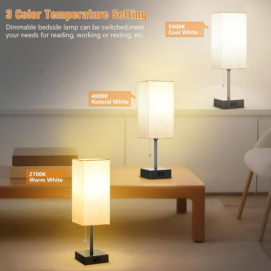 Table Lamp for Bedroom Set of 2, Bedside Lamps with 3 Color Temperatures Night Light, Lamp for Night Stands with AC Outlet and Square…