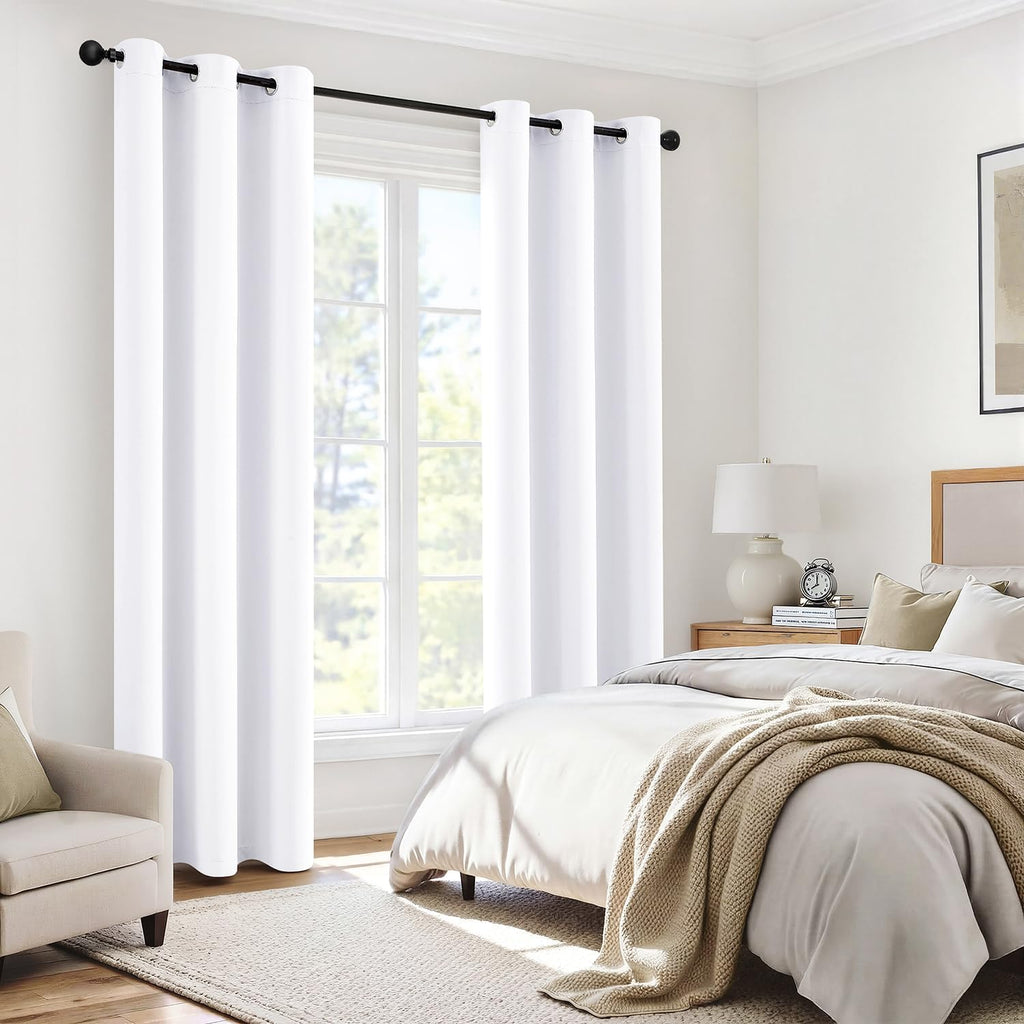Miulee White 100% Blackout Curtains for Bedroom 84 Inch Long, 2 Thick Layers Thermal Insulated Black Out Window Curtains with Black Liner,…
