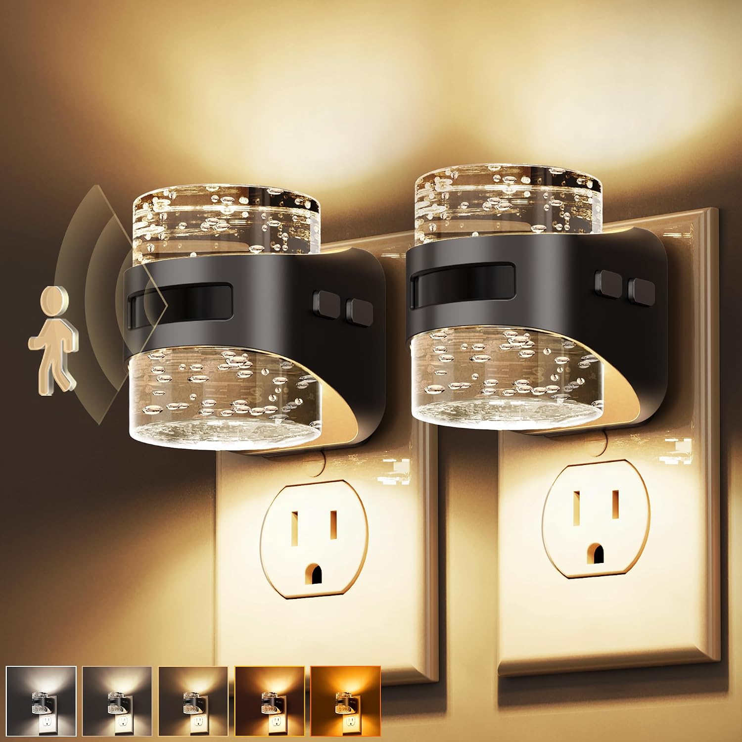 Llohasled L LOHAS LED Motion Sensor Night Light, Bubble Night Lights Plug into Wall,2 Pack 5CCT Color Temperature Change Night-Light, Dimmab…