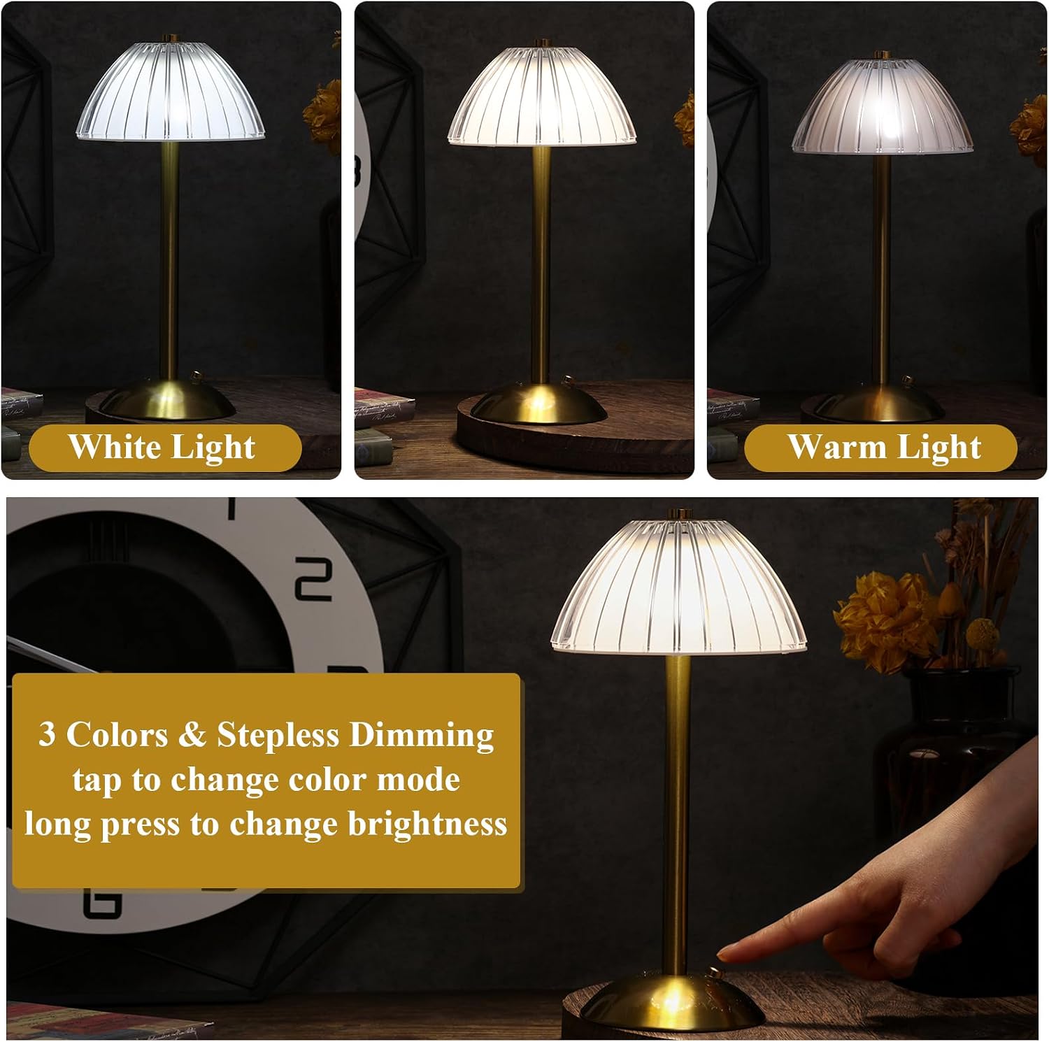 Liliful 8 Pcs Cordless Table Lamp Rechargeable Touch LED Small Gold Portable Battery Operated USB-c Desk Lamp 3 Color Dimmable for…