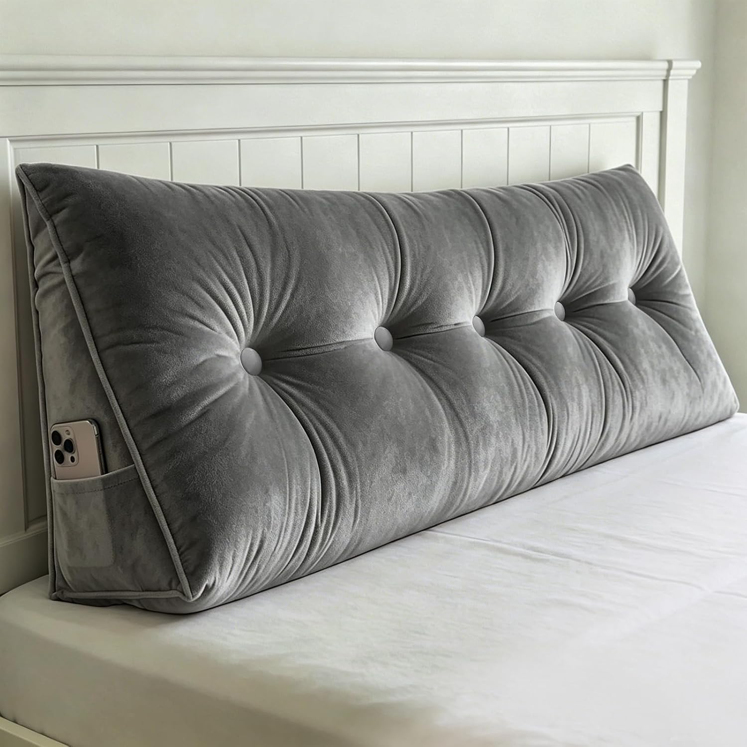 Scnut Headboard Pillow Queen, Triangle Wedge Pillow for Headboard, Ergonomic Backrest Cushion for Reading Sitting Working Removable Crystal…