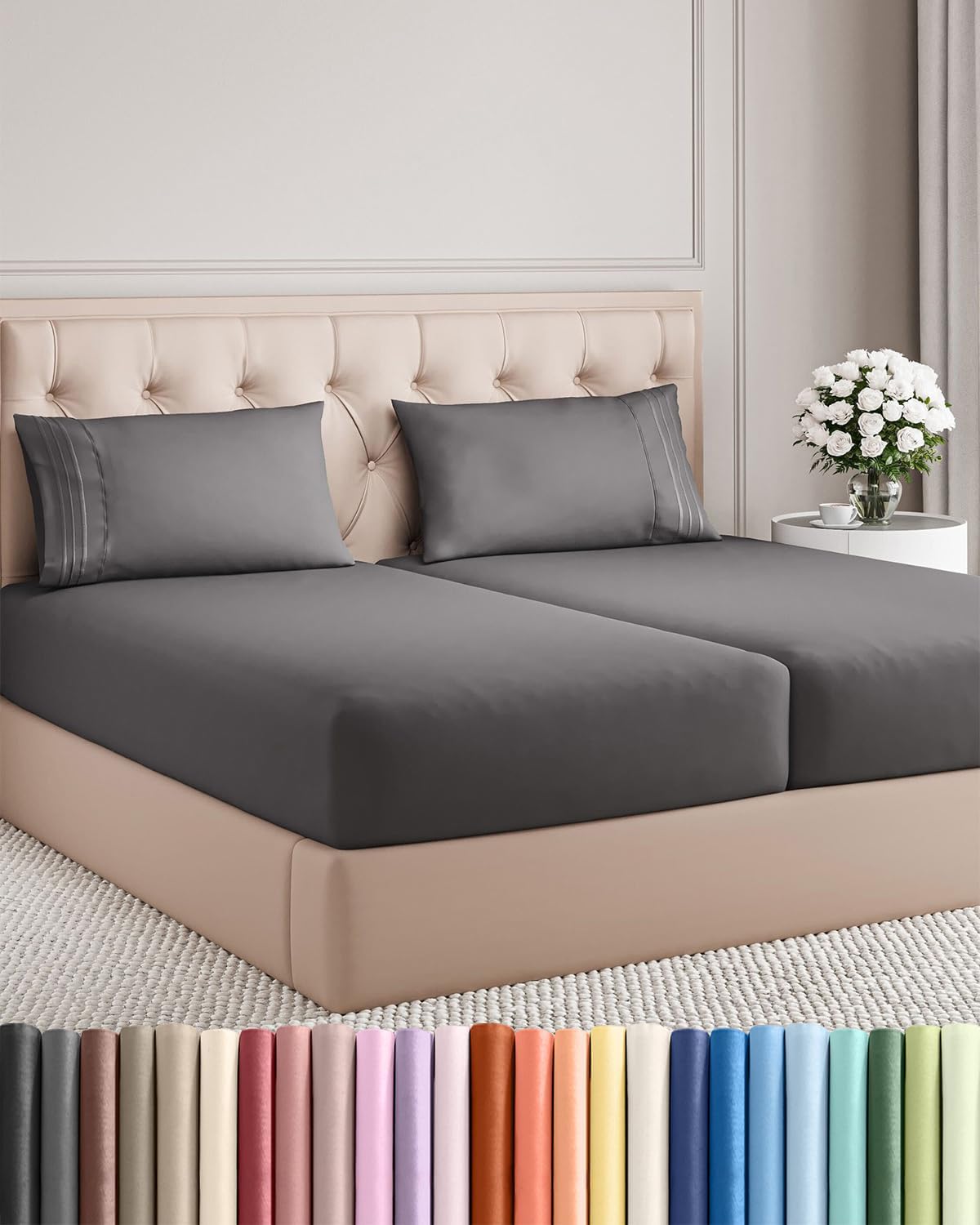 Split King Size 5 Piece Sheet Set - Comfy Breathable & Cooling Sheets - Hotel Luxury Bed Sheets for Women & Men - Deep Pockets, Easy-Fit…