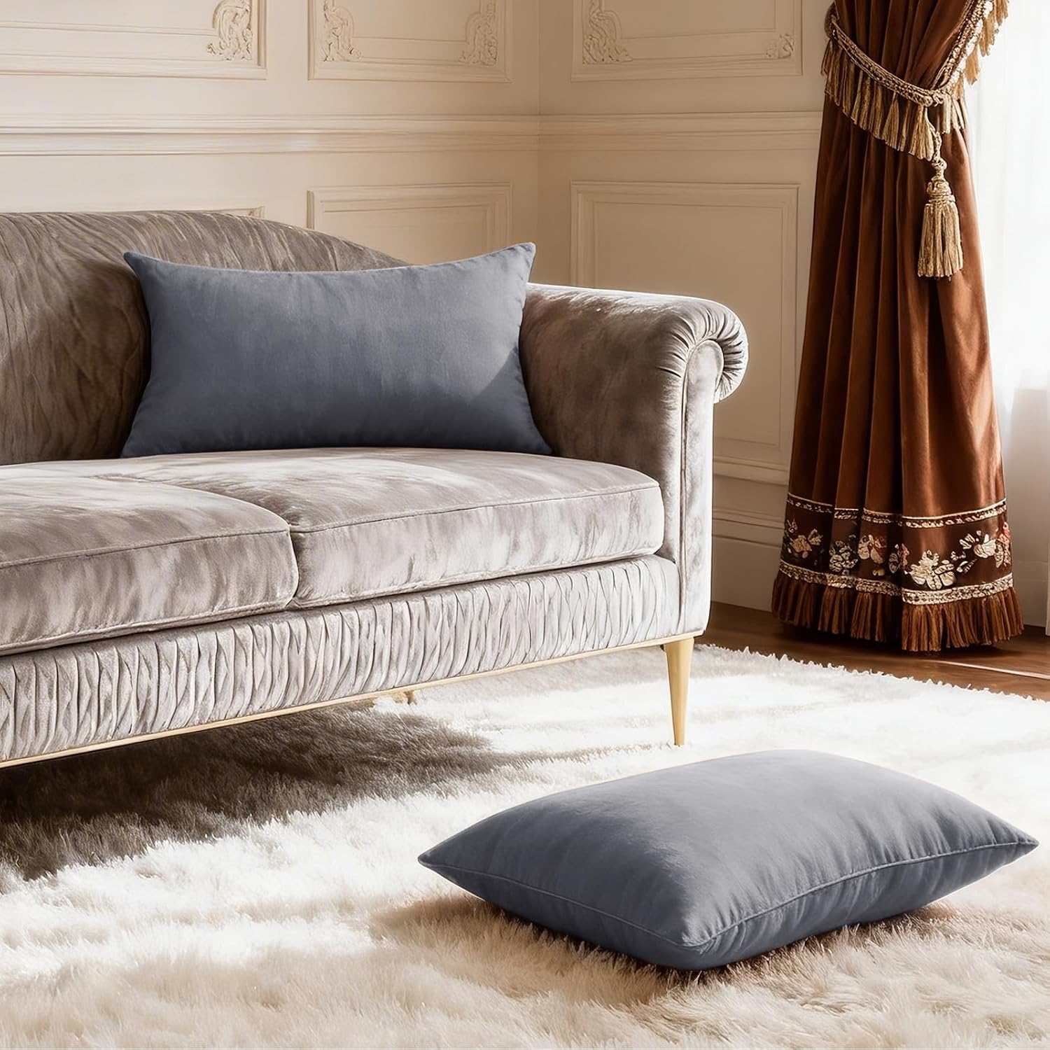 Edegen Edegen Silver Grey Velvet Throw Pillow Covers 20x12 Inch Pack of 2 Soft Decorative Square Cushion Covers Modern Luxury Home D…