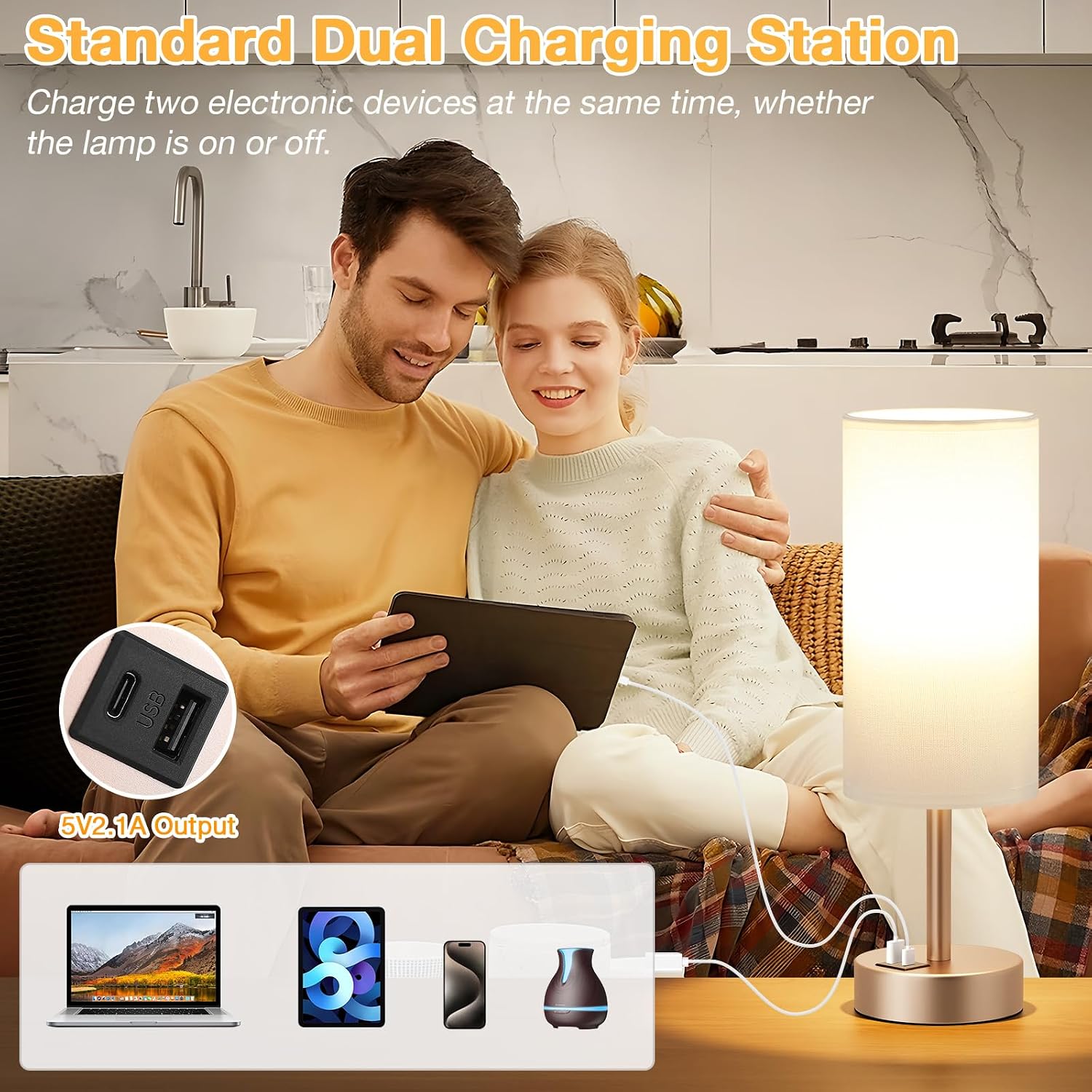 Dicoool Touch Bedside Table Lamp with USB - 3 Way Dimmable Lamp for Bedroom Nightstand, Desk Lamp with Charging Station for Dorm, Living…