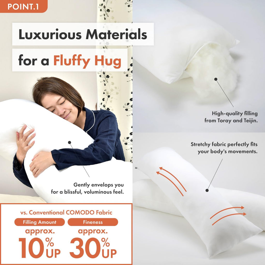 LUNOA High-Class Body Pillow - Made in Japan - 60"x20" (150x50cm) - Perfect Balance of Resilience & Firmness - Washable Inner Pillow…