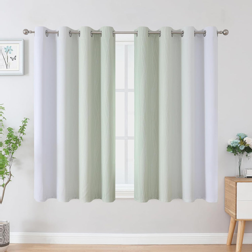 Estelartextiler Estelar Textiler Sage and Greyish White Blackout Curtains 54 Inch Length, Light Blocking Gradient Grommet Drapes for Living…