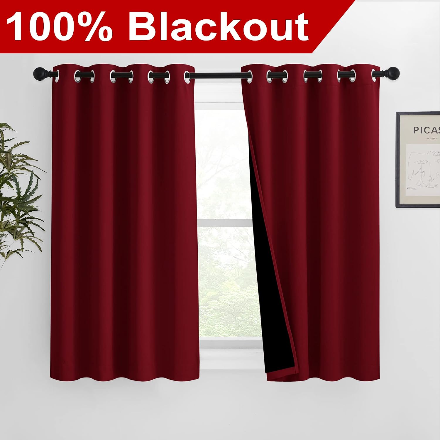 Nicetown Kitchen Full Blackout Curtain Panels, Super Thick and Soft Insulated Window Covers, 100% Blackout Draperies with Black Backing for…