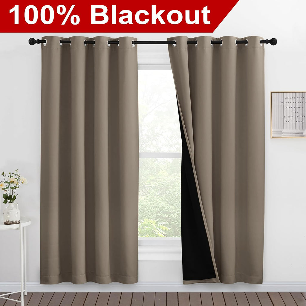 Nicetown Taupe Full Shade Curtain Panels, Pair of Energy Smart & Noise Blocking Out Blackout Drapes for Dining Room Window, Thermal Insulat…