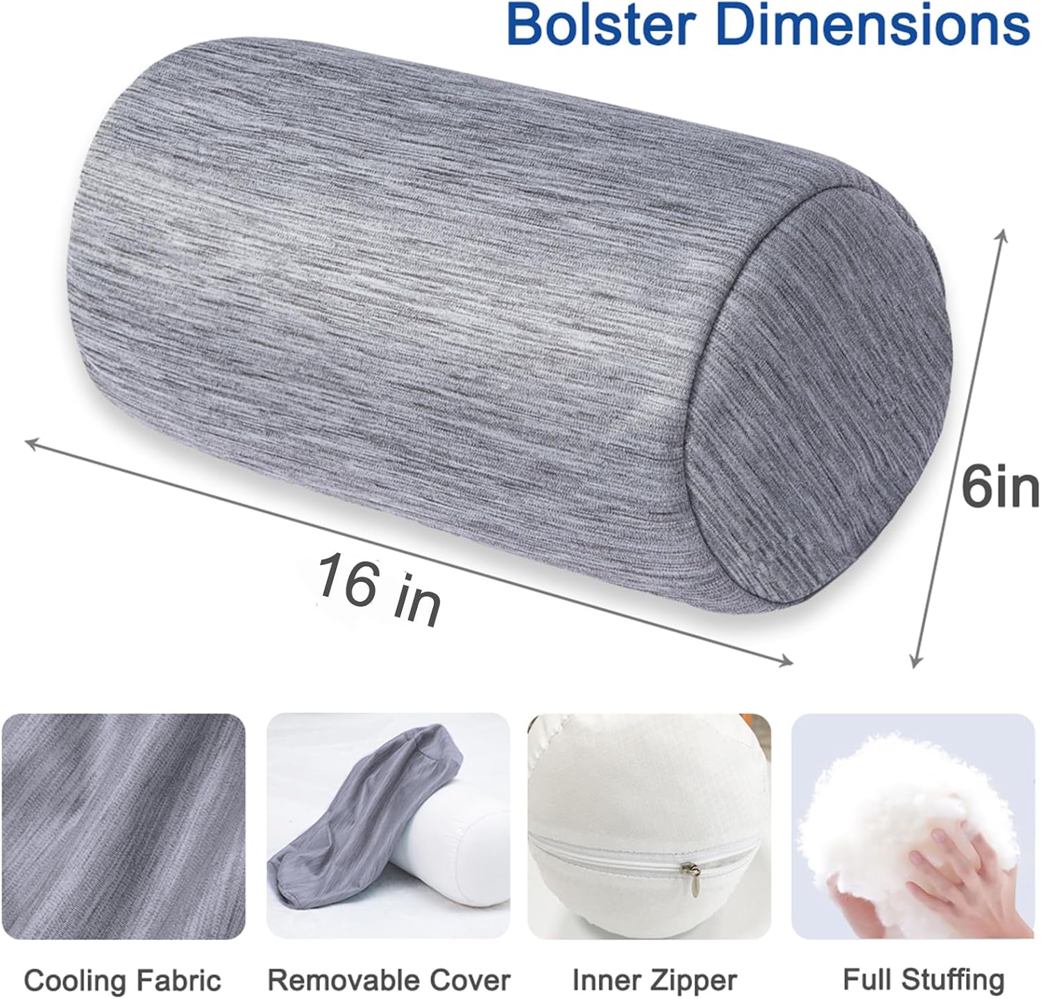 1Middleone 1 MIDDLE ONE Bolster Pillow with Removable Velvet Cover, Round Cylinder Neck Roll Pillow for Head, Back, Leg Support, Decorative…
