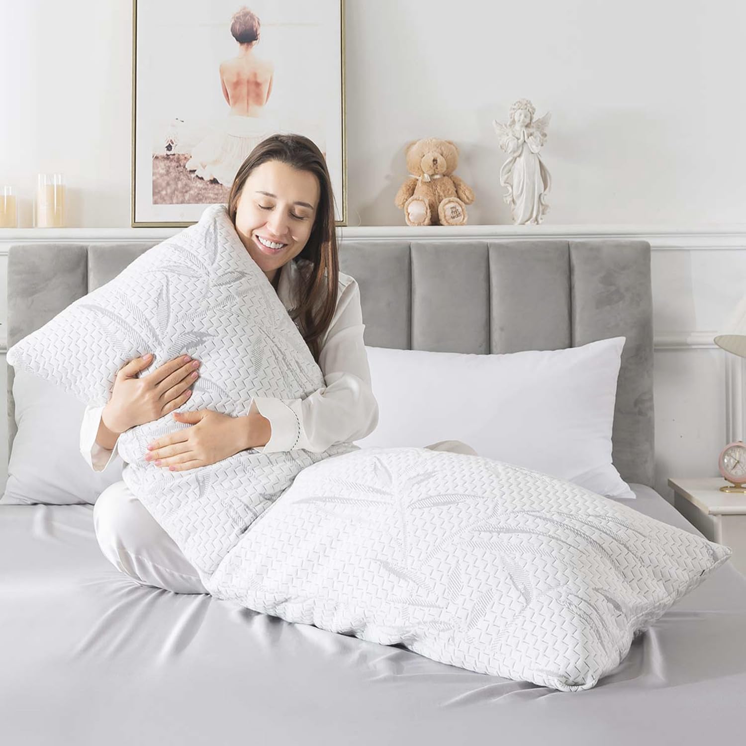WhatsBedding Memory Foam Body Pillow for Adults with Zipperd Rayon Derived from Bamboo Cover, Breathable Long Pillow for Side Sleeper…