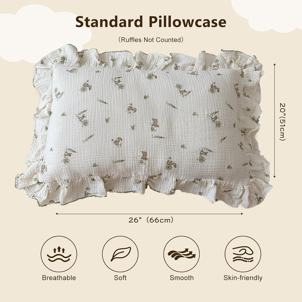BuLuTu Muslin Toddler Pillowcase for Toddler Bed, Soft Breathable Standard Size Pillow Cover 20"x26", Animal Gray Bunny Toddler Pillow…