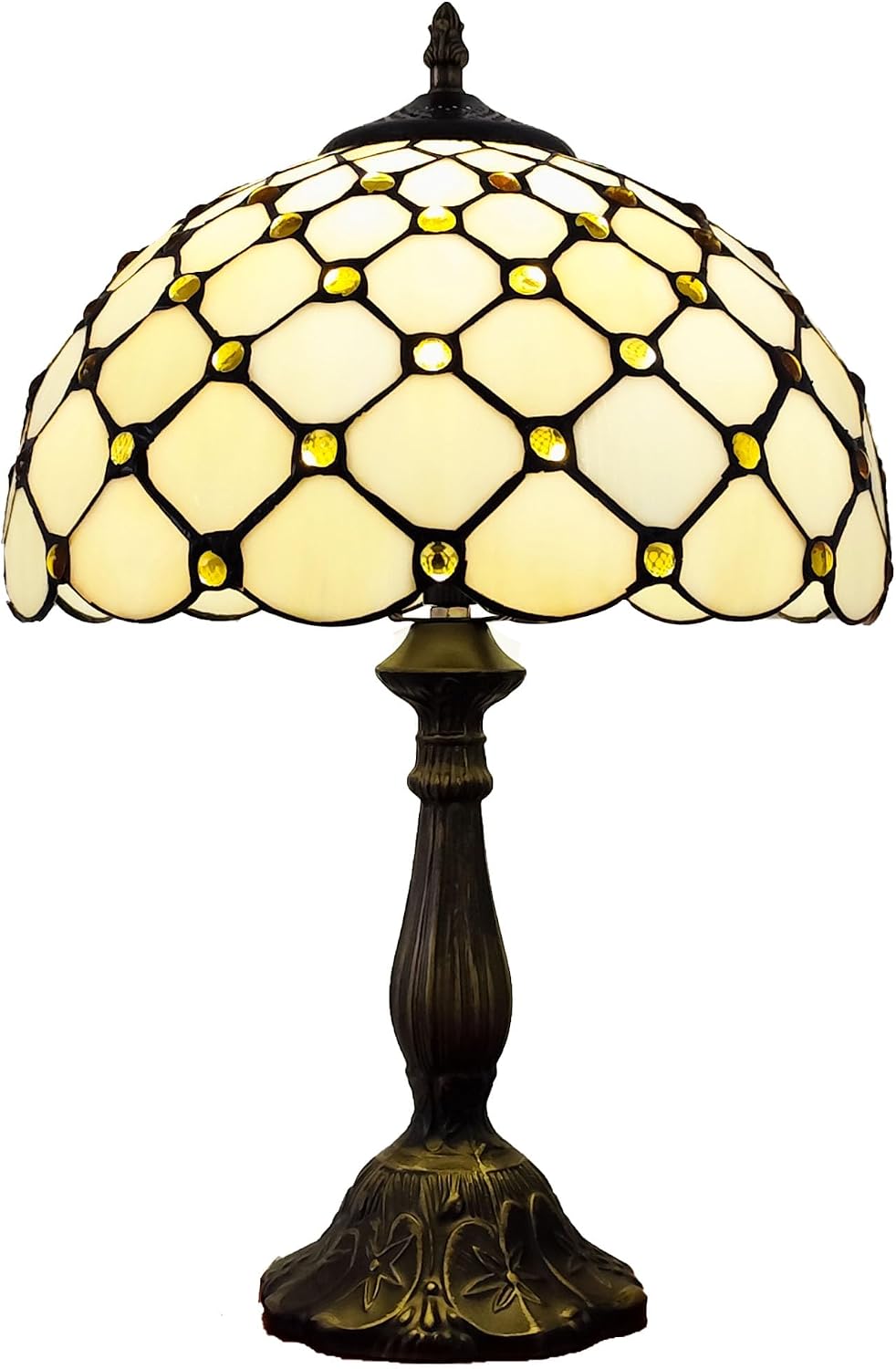 Tiffany Lamp Stained Glass Table Lamp - Antique Bedside Desk Reading Light With 3-Way Color LED - Living Room Nightstand 12X12X19 Inches…