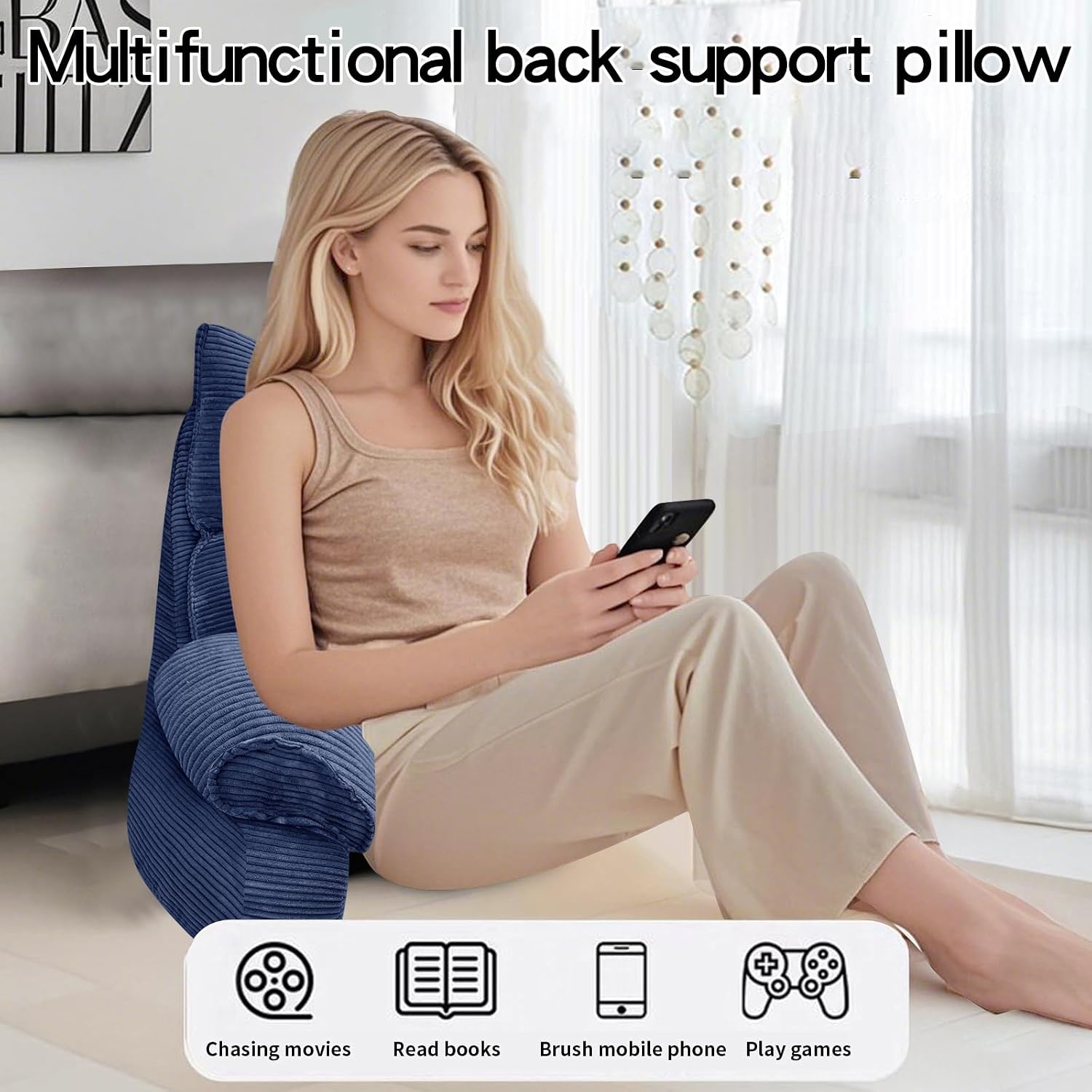 RRPAHWTV Reading Pillow for Bed with High Arm Rests, Back Support Pillow for Sitting Up in Bed with Shredded Memory Foam for Reading, TV…