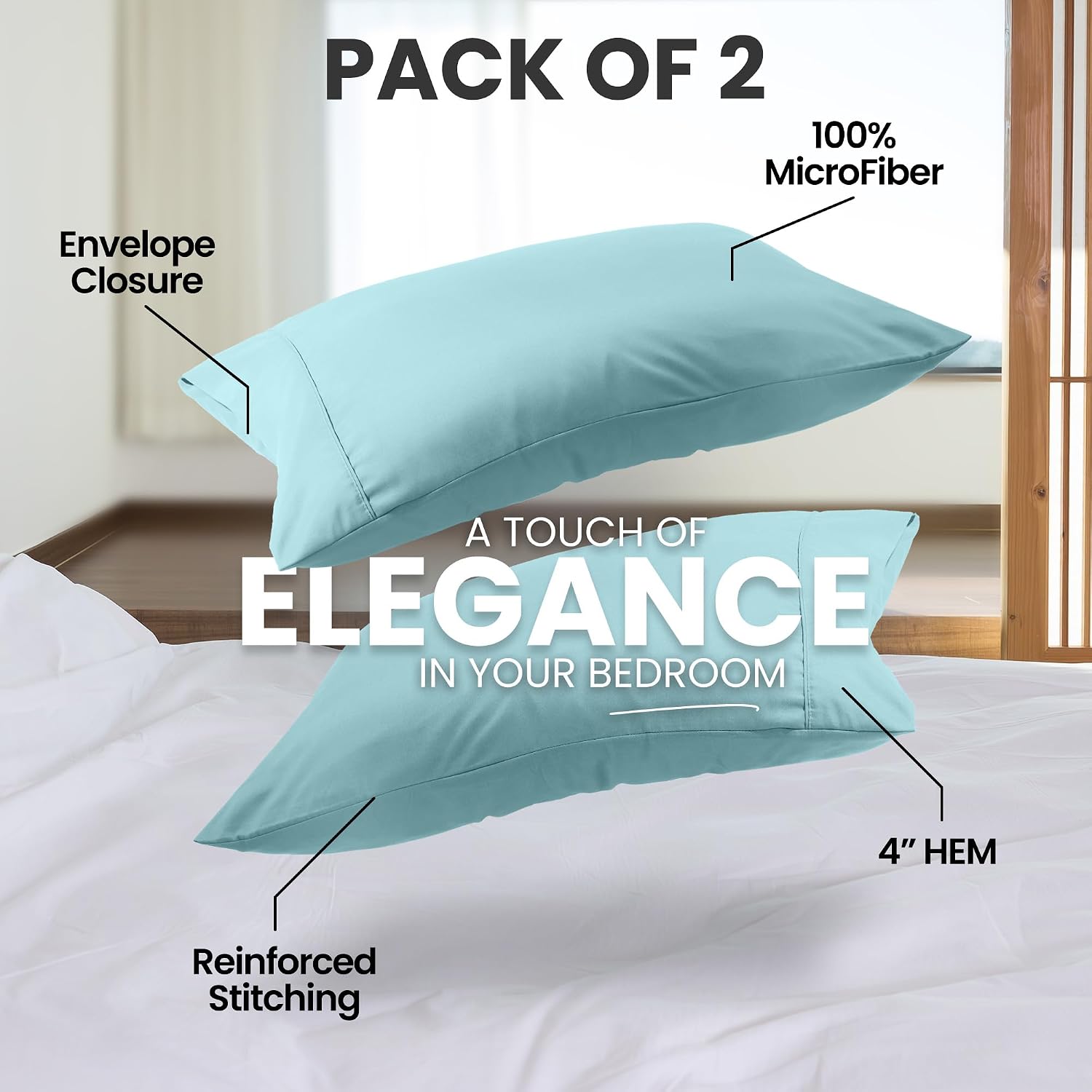 Utopiabedding Utopia Bedding King Pillow Cases - 2 Pack - Envelope Closure - Soft Brushed Microfiber Fabric - Shrinkage and Fade Resistant…