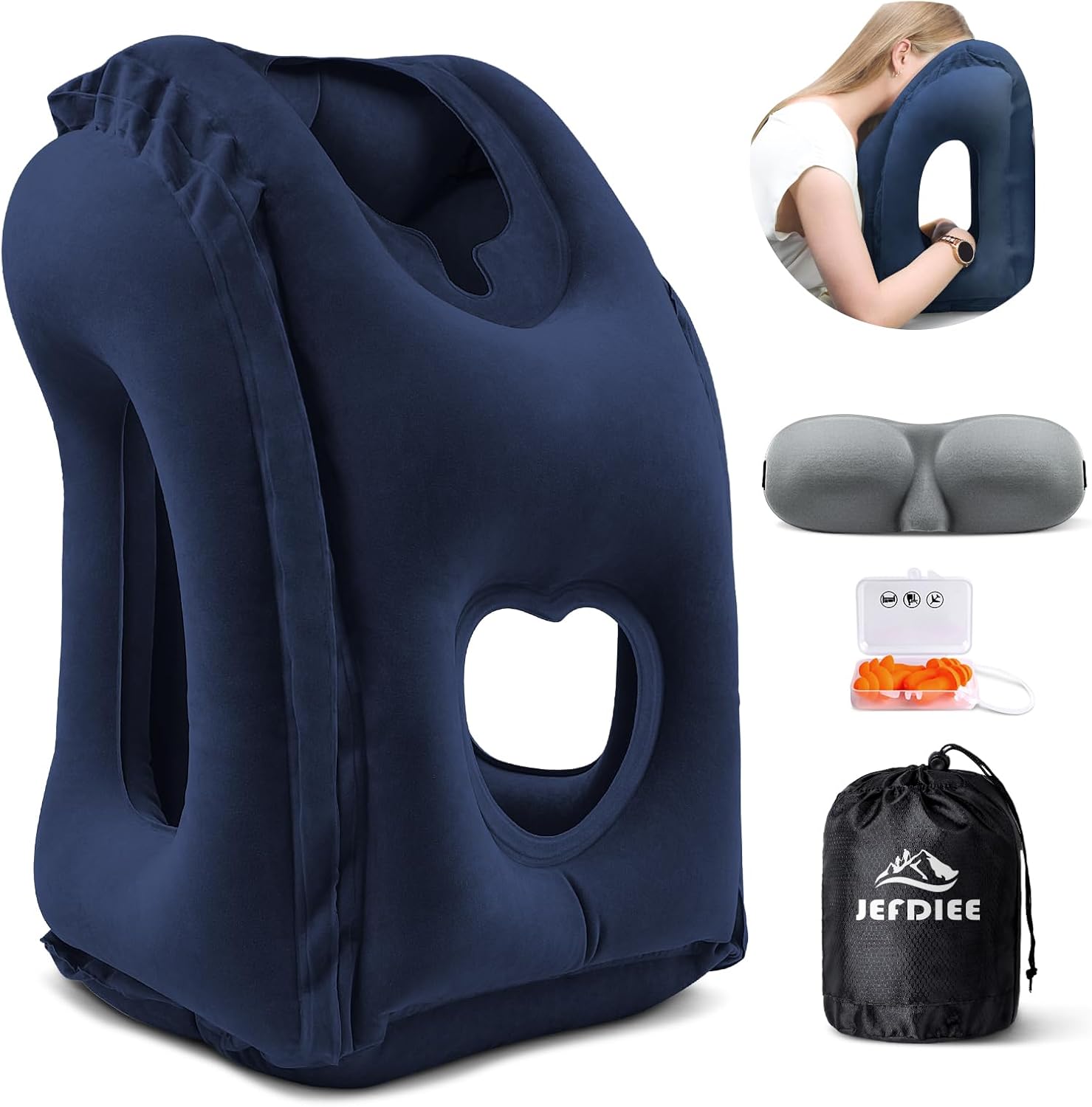 Inflatable Travel Pillow, Airplane Neck Pillow Comfortably Supports Head and Chin for Airplanes, Trains, Cars and Office Napping with 3D…