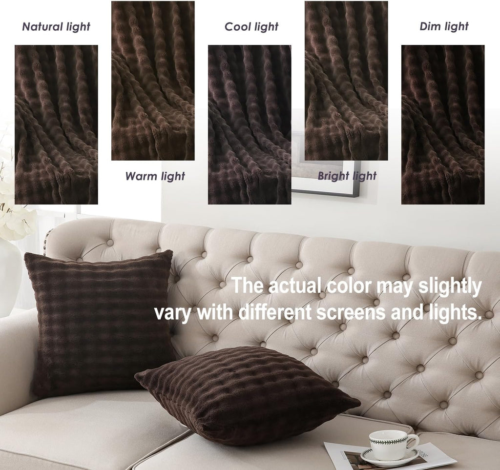 Sochow Decorative Throw Pillow Covers 18x18 Inches Set of 2, Soft Bubble Fleece Pillowcase Square Cushion Covers for Sofa Couch Bed, Brown…