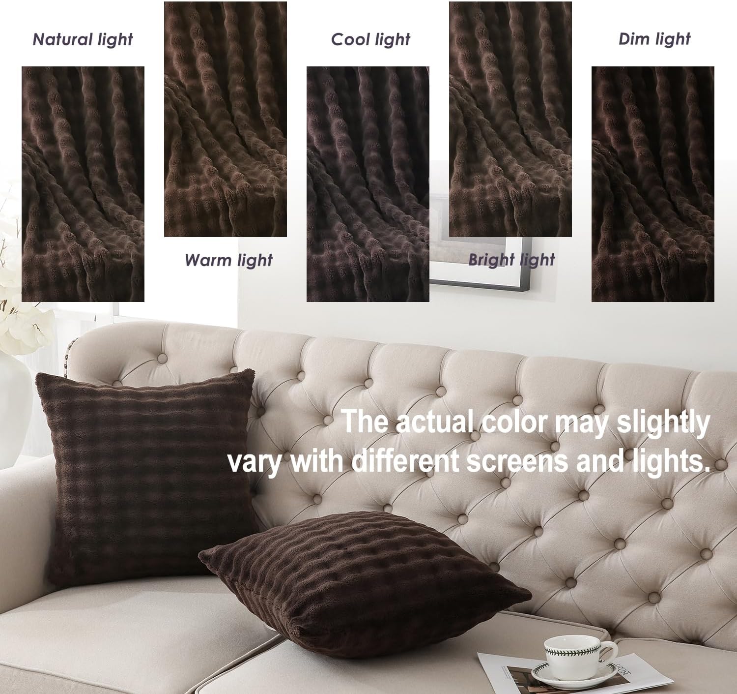 Sochow Decorative Throw Pillow Covers 18x18 Inches Set of 2, Soft Bubble Fleece Pillowcase Square Cushion Covers for Sofa Couch Bed, Brown…